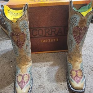 Corral square toe heart and wings cowgirl boots